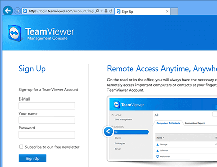 Sign up for a TeamViewer account to develop your own apps and scripts.